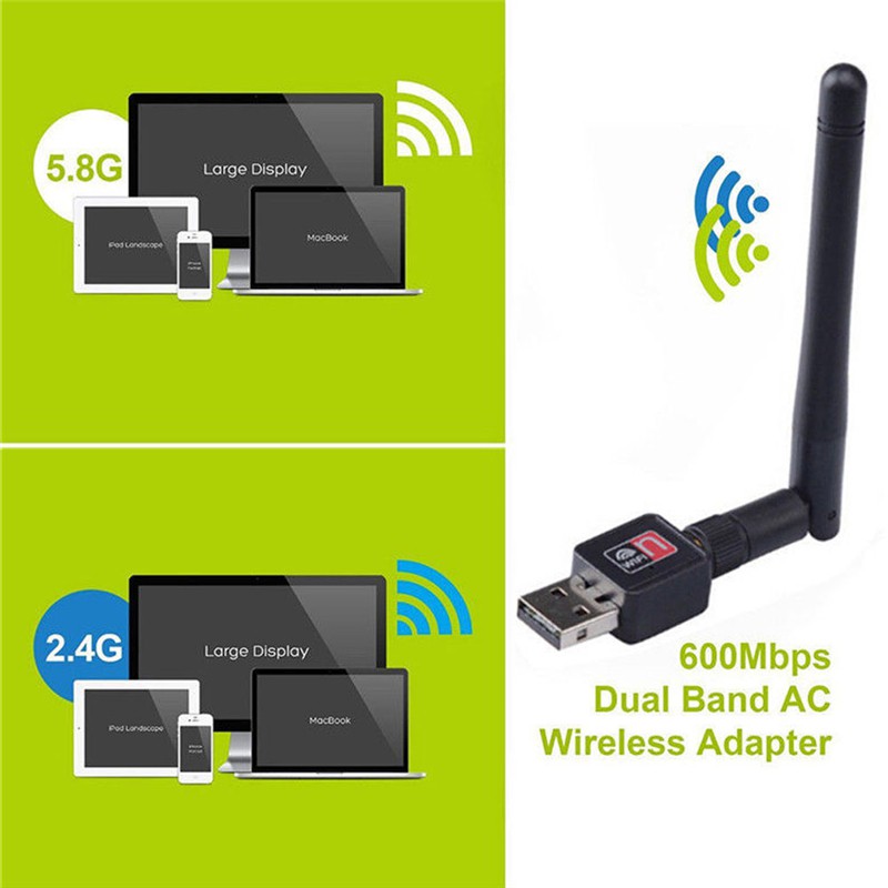 Bộ điều hợp mạng Wi-Fi USB không dây băng tần kép 600 Mbps 2.4 / 5Ghz kèm Ăng-ten 802.11AC