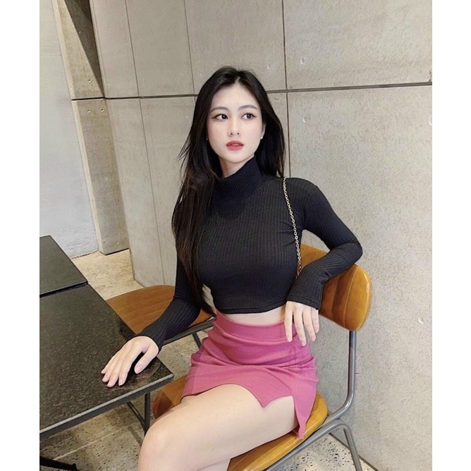 Free Ship-Hàng Cao Cấp Áo Thun Nữ Tay dài cổ lọ Croptop, Form Slim Fit, màu sắc đa dạng | BigBuy360 - bigbuy360.vn