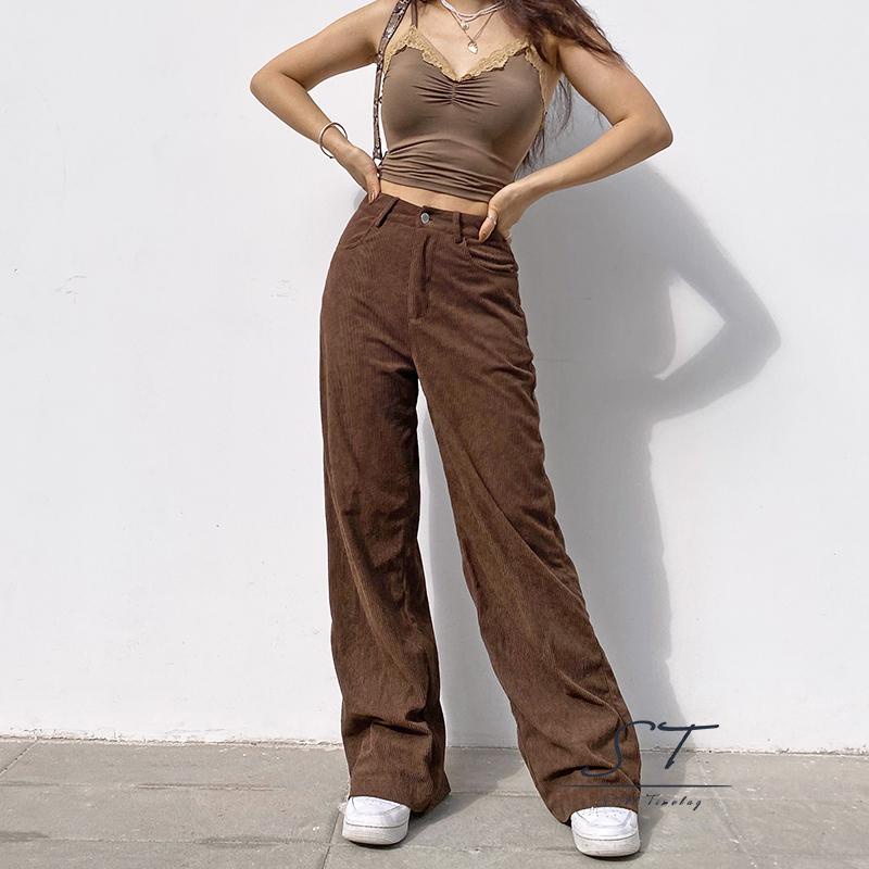 Quần ống rộng Lưng Cao Màu Trơn Size S/ M/ L/ Khaki/ Màu Nâu/ Xanh Lá/ Xanh Lá/ Nâu/ Xanh Lá/ Đen Cho Nữ
