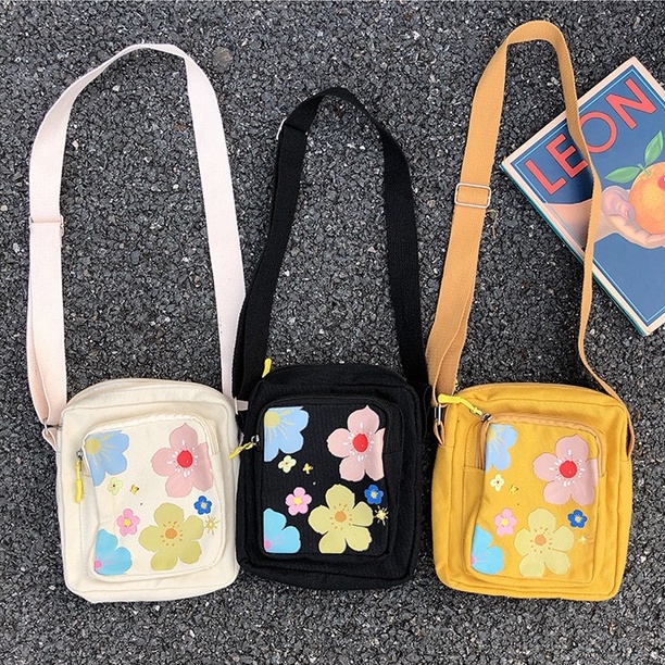 Túi đeo chéo nhỏ mini vải canvas hoa màu sắc ulzzang