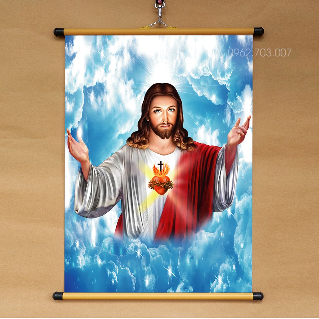 [NHIỀU MẪU] Tranh công giáo Chúa Jesu bằng vải phủ bóng cao cấp dày dặn 40x55cm