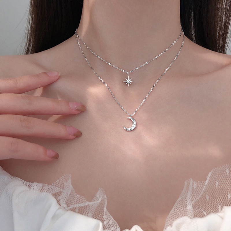 Vòng cổ hai lớp mặt hình trăng sao xinh xắn dành cho nữ