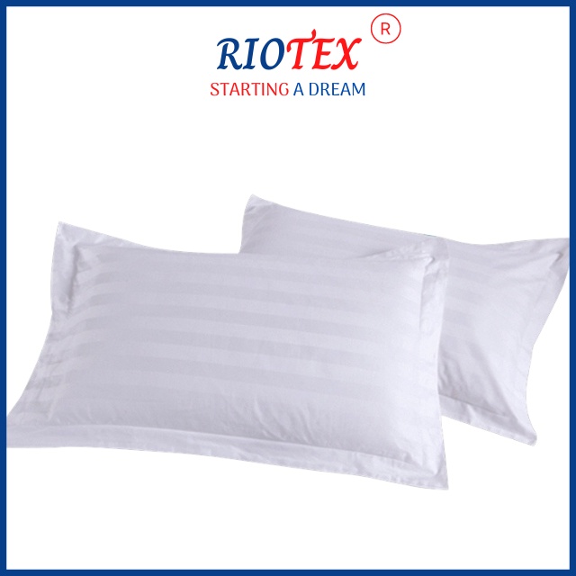 T300 Vỏ Gối RIOTEX Trắng Sọc Khách Sạn Kích Thước 40x60/50x70cm/30x105cm Loại Có Bèo Và Không Bèo