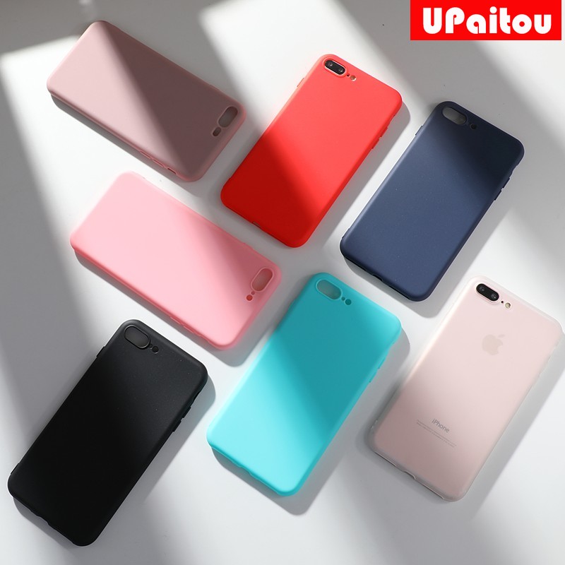 iPhone SE 2020 6 6S 7 8 Plus Ốp điện thoại silicone màu trơn thời trang cho