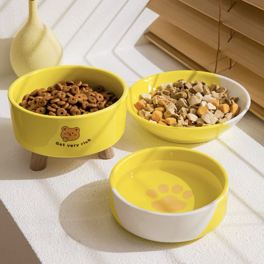 Bát ăn cho mèo màu vàng hình gấu nâu dễ thương BECHON