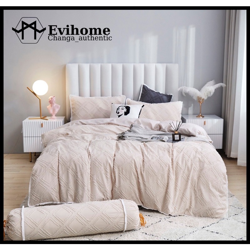 Bộ chăn ga gối vân nổi hàn quốc chất liệu cotton đũi thoáng mát thấm hút mồ hôi