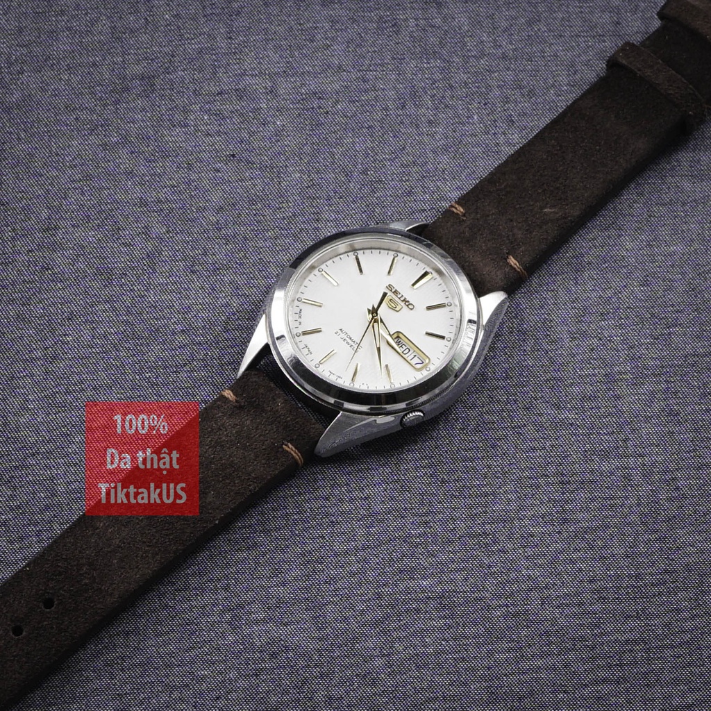 Dây đồng hồ da bò Vintage không chỉ viền khóa thép đen chất liệu da lộn, nhiều màu, dủ size