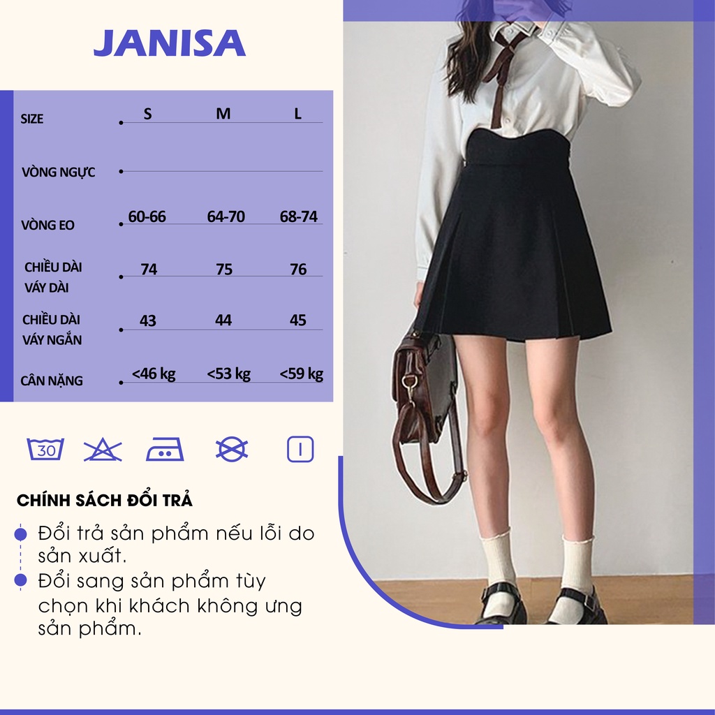 Chân váy xếp ly chữ a dài và ngắn lưng cao công sở bigsize JANISA CV26