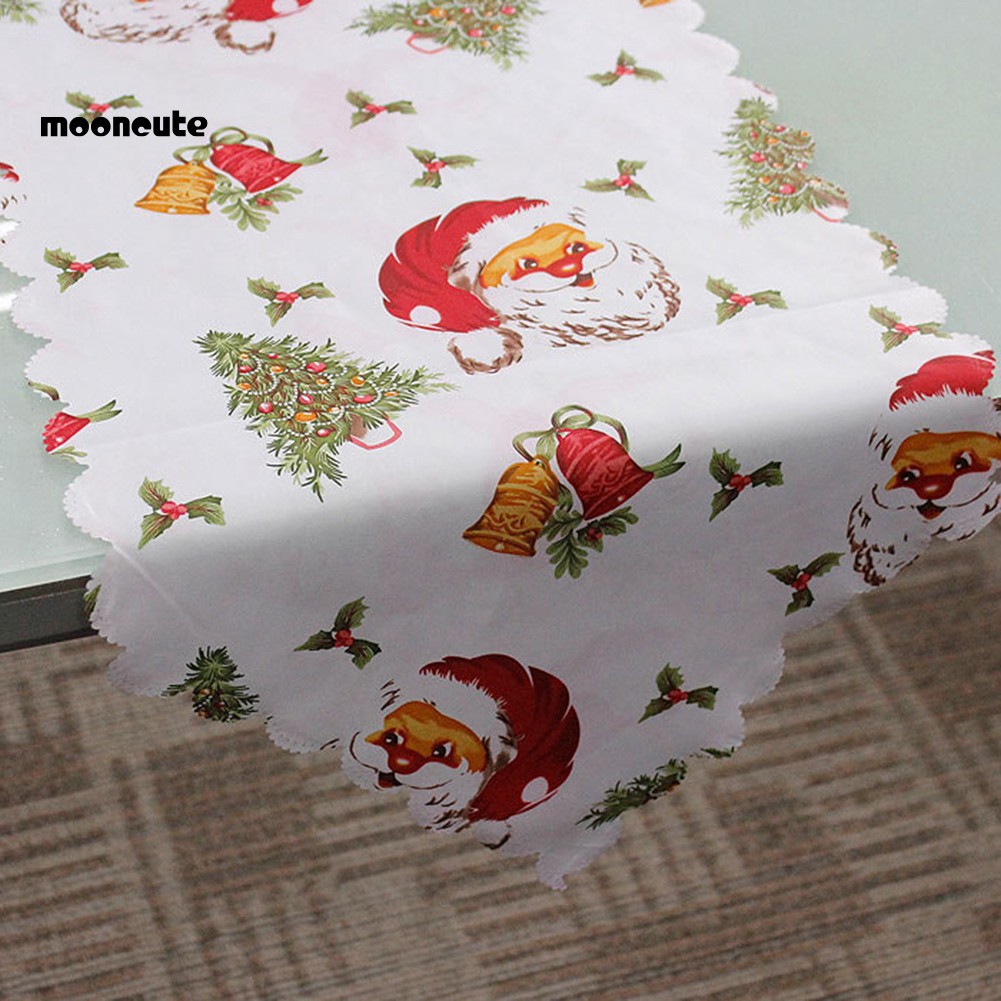 Santa Flower Berry Print Table Runner Banquet Tablecloth Xmas Party Dining Decor