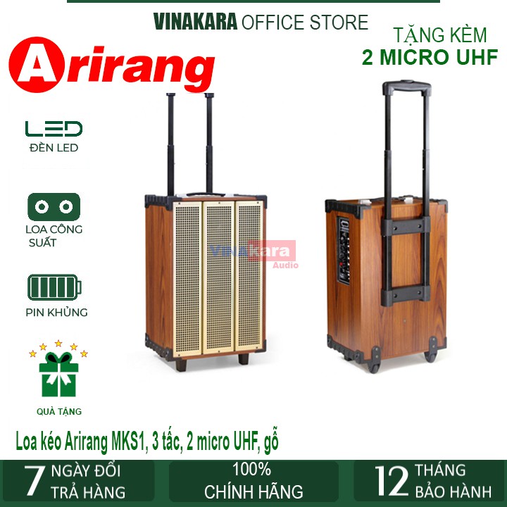 Loa kéo Arirang MKS1 Chính Hãng, 2 micro, hát karaoke hay, nghe nhạc, du lịch thả ga - Tặng kèm giá để điện thoại 99K