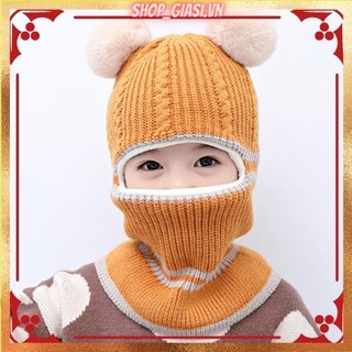 Mũ Len Ninja Cho Bé Trai Bé Gái Mùa Đông Hai Qủa Bông Trùm Đầu Kèm Khăn Cổ Giá Rẻ Dễ Thương Cho Bé