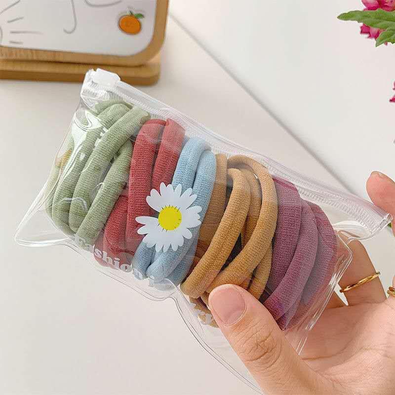 Set 25 Dây Cột Tóc 5 Màu Thun Co Giãn Túi Zip Phụ Kiện Tóc Cho Nữ Và Bé Gái