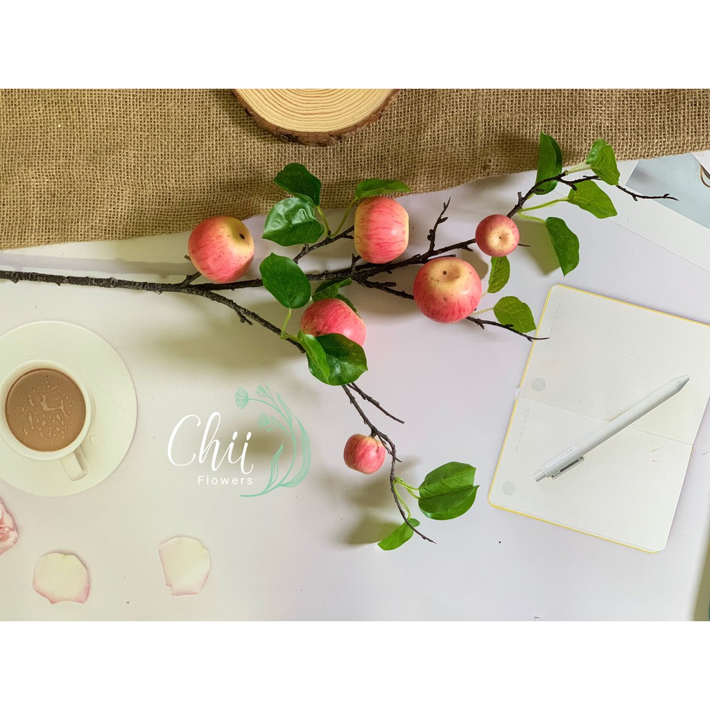 Hoa giả hoa lụa - Cành táo 6 quả decor giống thật 99% nhập khẩu cao cấp Hà Nội trang trí nhà đẹp Chiiflower CH22