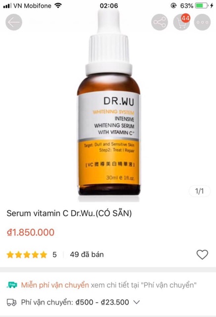 💦Dr.Wu Intensive Whitening Vitamikn C thích hợp với làn da xỉn màu, sạm nám, da lão hoá hoặc da hỗn hợp mất nước.