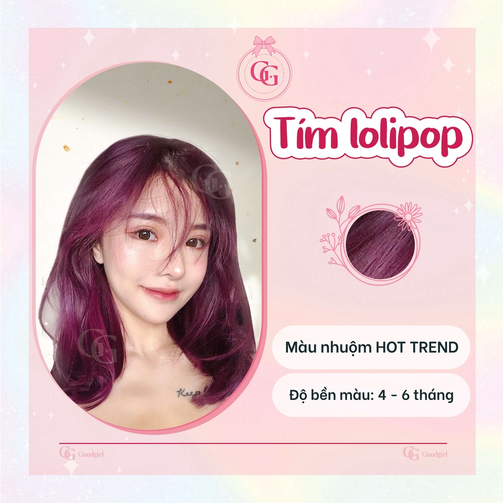 (Nhuộm tóc Tím Lollipop) Tự nhuộm tóc tại nhà dễ dàng, bền màu, tặng kèm trợ nhuộm và gang tay
