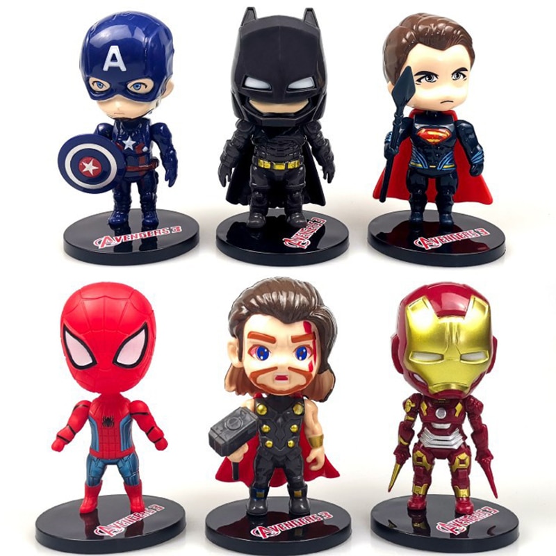 Set 6 mô hình nhân vật phim Avengers bằng nhựa dùng để trang trí bánh