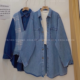 🤖 Áo sơ mi bò DENIM trơn form rộng vạt bầu
