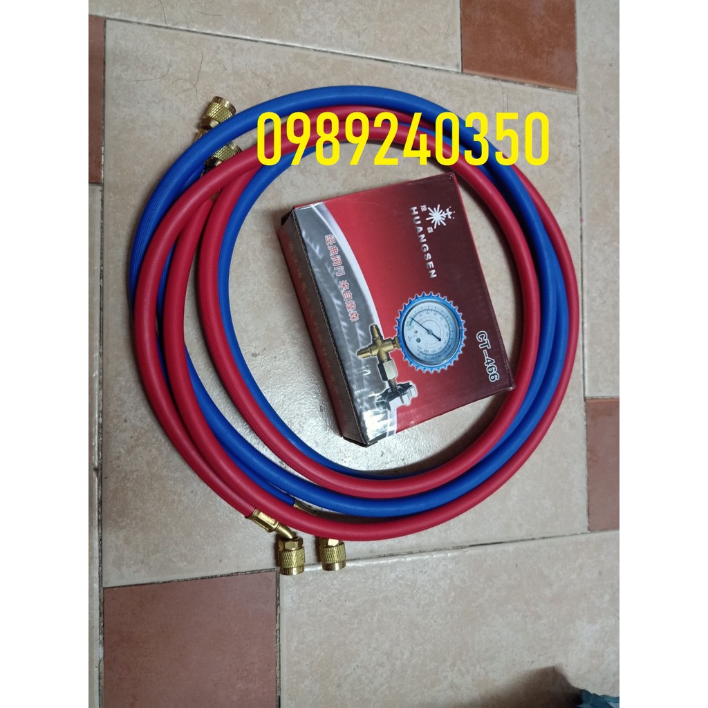 Đồng hồ nạp gas đơn điều hòa, tủ lạnh kèm dây dẫn, áp suất thấp màu xanh