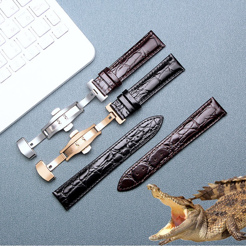 [DA XỊN] Dây đồng hồ da cá sấu cao cấp 2 mặt vân cá sấu kèm khóa bướm thép không gỉ 316L (Chọn màu)