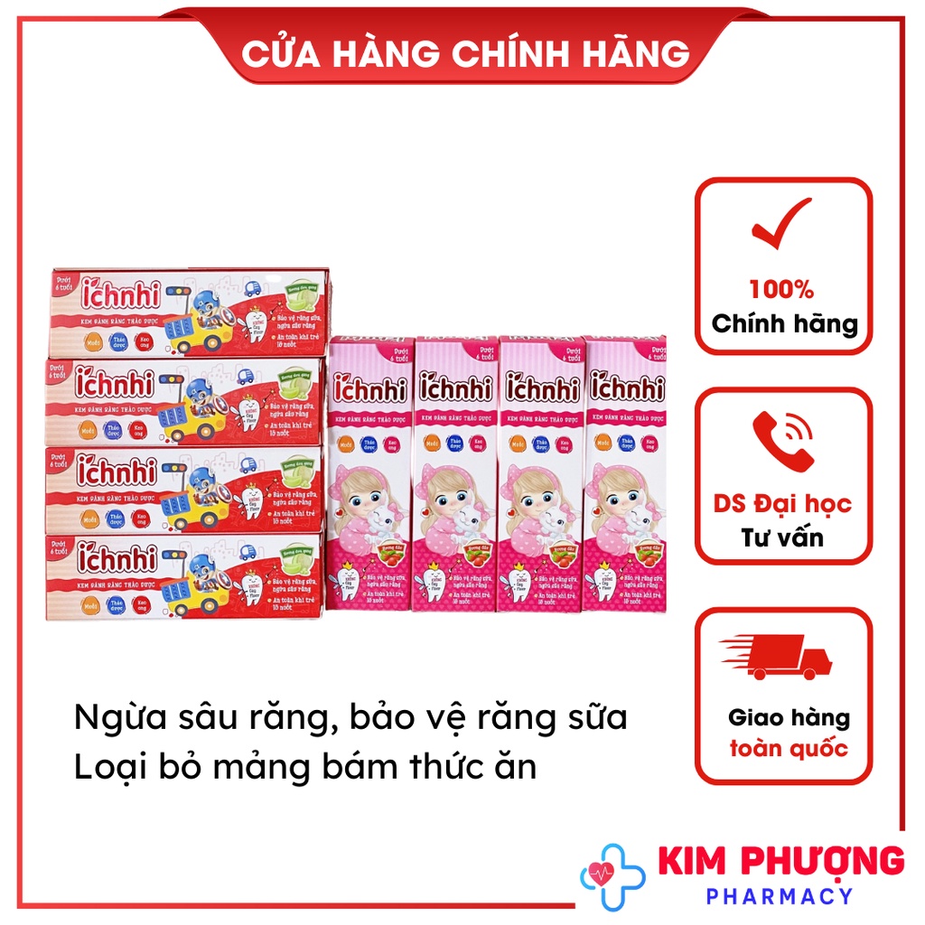 [Chính hãng] Kem đánh răng thảo dược Ích Nhi cho bé dưới 6 tuổi, bảo vệ răng miệng, an toàn hương dâu, dưa gang