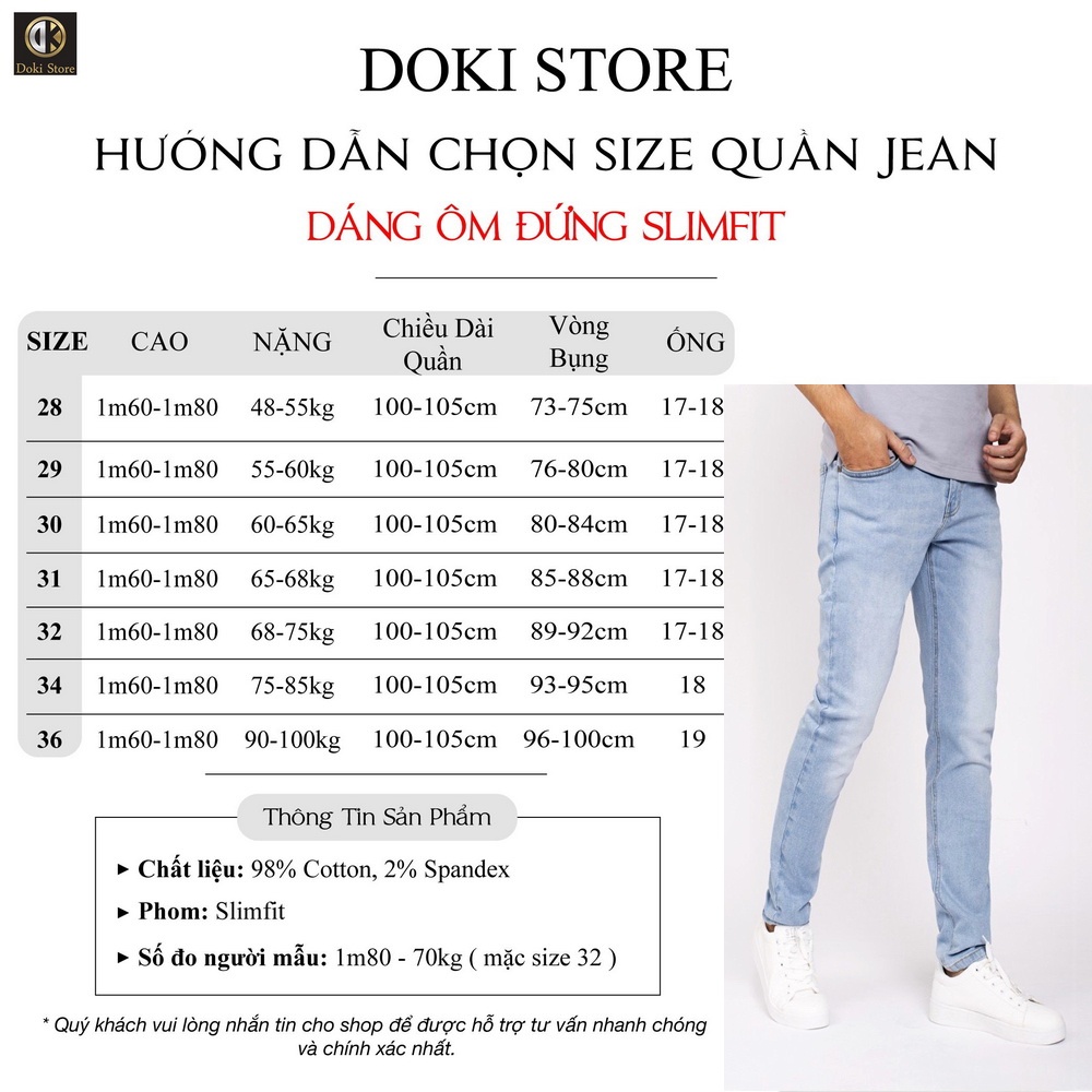 QUẦN JEAN NAM Xanh Bạc Denim Cao cấp DK-07, Quần bò nam dáng ôm nhẹ, chất vải co giãn, ống 17cm - DOKI