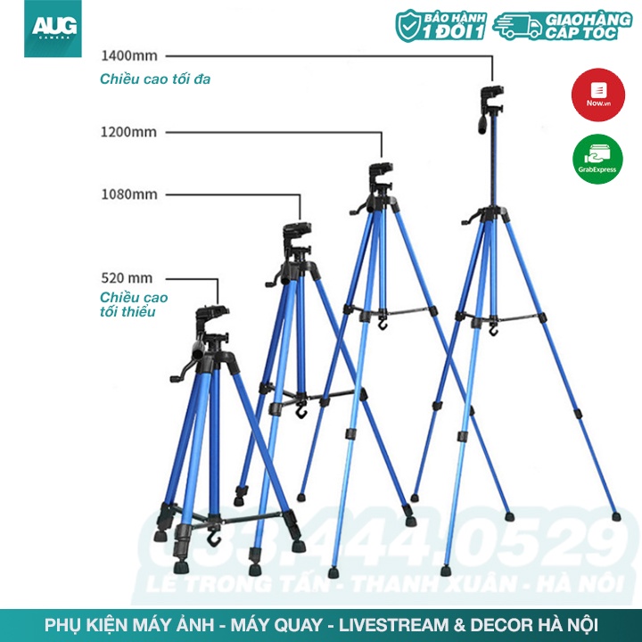 CHÂN MÁY TRIPOD 1m4 - CHÂN MÁY QUAY TIKTOK - CHÂN MÁY ĐIỆN THOẠI - AUG CAMERA HÀ NỘI