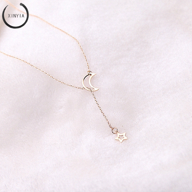 Vòng cổ ngắn mặt hình trăng sao thiết kế đơn giản thời trang