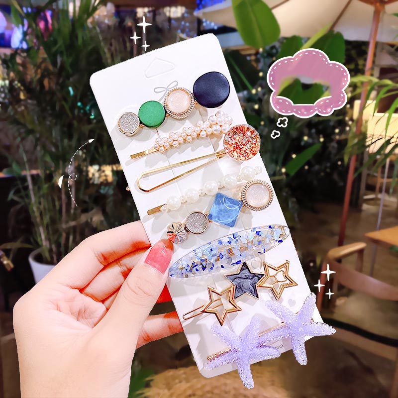 1 Set Kẹp Tóc Ngọc Trai Hình Học Ngọt Ngào