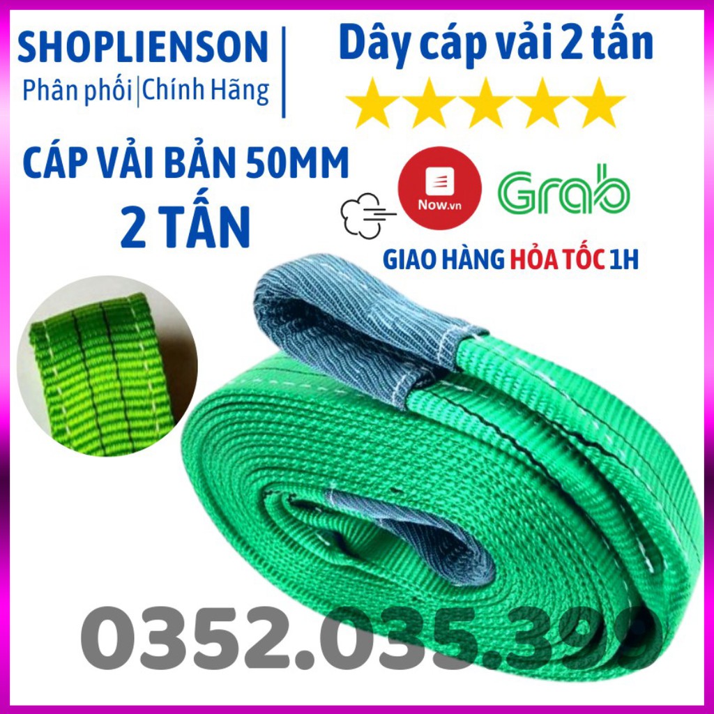 Dây Cáp Vải Cẩu Hàng 2 Tấn, Hệ số 5:1, Dài 1-10 Mét, 2 đầu mắt, bản 50mm Kho Miền Nam