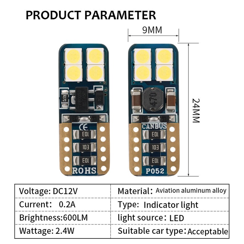 Đèn LED T10 W5W 3030 194 8 SMD 12V Gắn Biển Số Xe Hơi