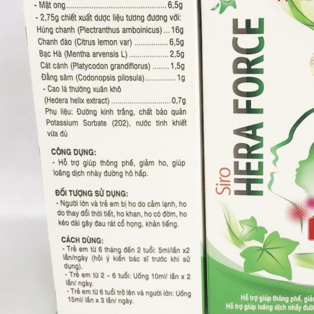 Siro giảm ho Hera Force lọ 125ml