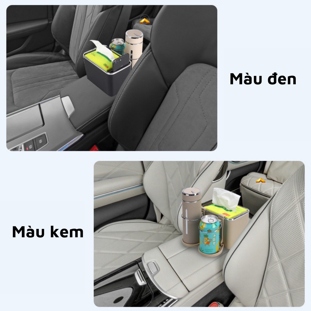 Hộp đựng đồ đa năng gắn bệ tỳ tay xe ô tô để khăn giấy chai nước đồ ăn đồ dùng cá nhân tiện lợi