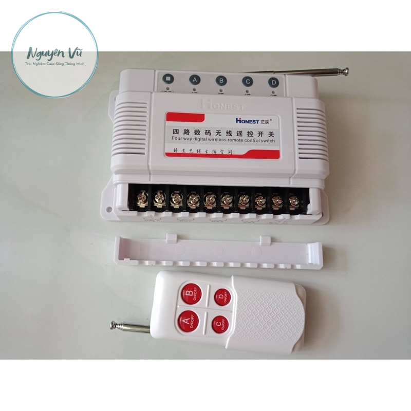 Công Tắc Điều Khiển Từ Xa 4 Cổng, 4 Thiết Bị Honest HT-6804-1, Nguồn AC 75-400V, 10A, Tần Số 315 Mhz