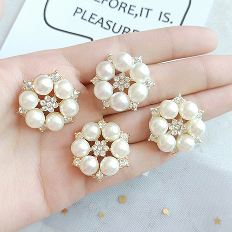 Set 10 Nút Ngọc Trai Giả Hình Bông Hoa Trang Trí Tiệc Cưới