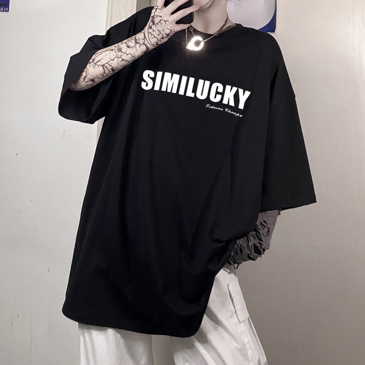 [Mã FAMARAL2 giảm 10K đơn 50K] Áo thun tay lỡ form rộng Similucky NEKOSG, áo phông form rộng Unisex ATL236