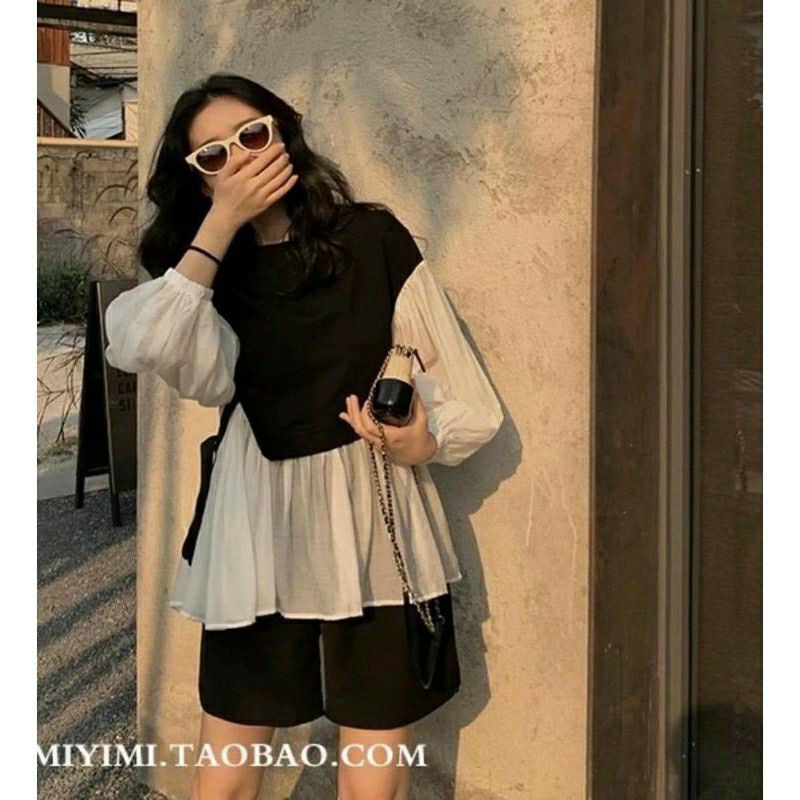 ÁO BABYDOLL TAY DÀI PHỐI NƠ