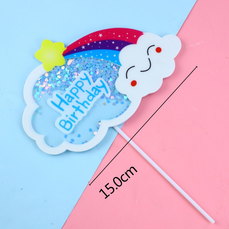 Sét trang trí sinh nhật cho bé - sét cắm mây xanh, hồng, số 1,2,3 xanh hồng lóng lánh