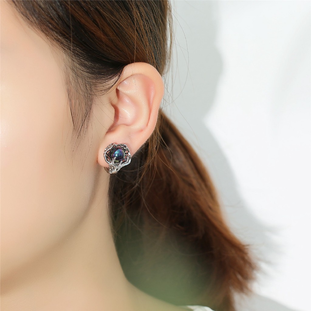 Bông tai mạ bạc 925 đính ngọc trai giả nhiều màu sắc không gây dị ứng