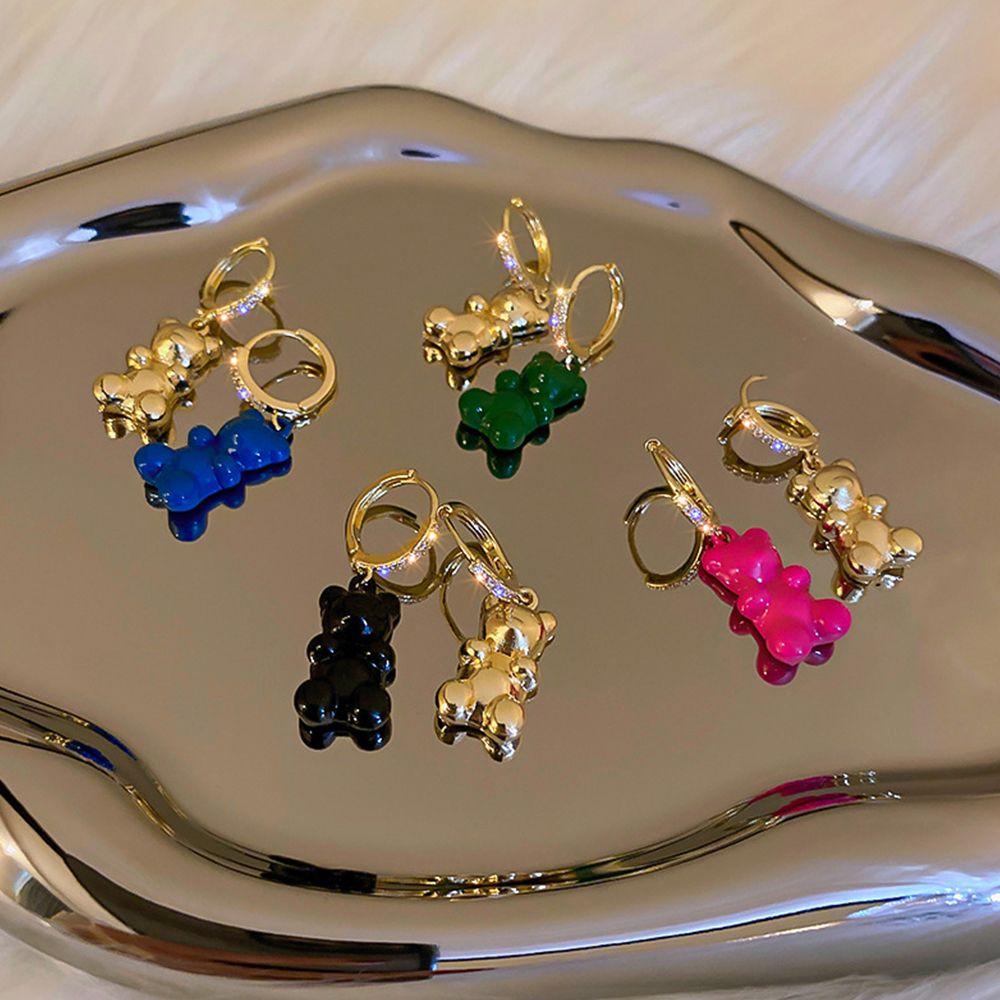 Bông Tai Bằng Hợp Kim Họa Tiết Gấu Hoạt Hình Lấp Lánh Thời Trang Cho Nữ