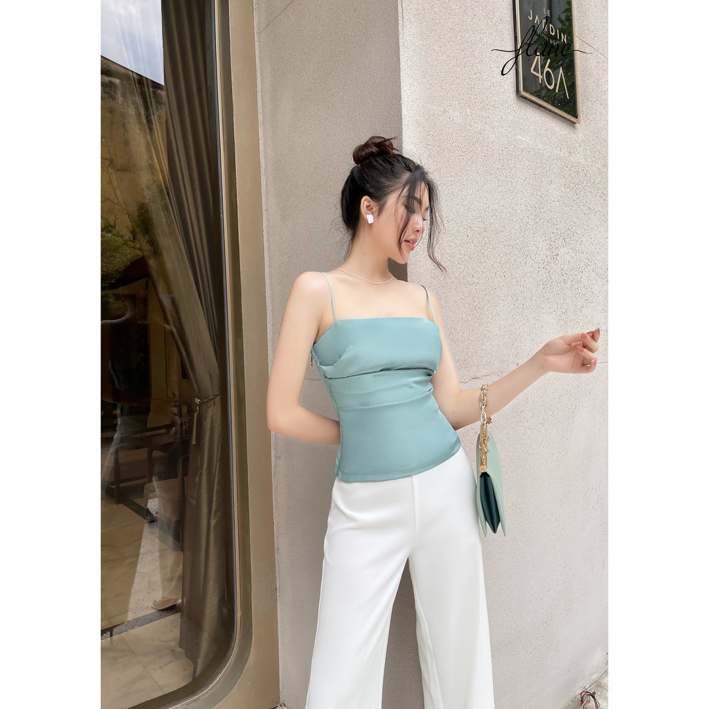 Áo 2d xanh lụa  [FREESHIP] áo 2 dây thiết kế by Flane