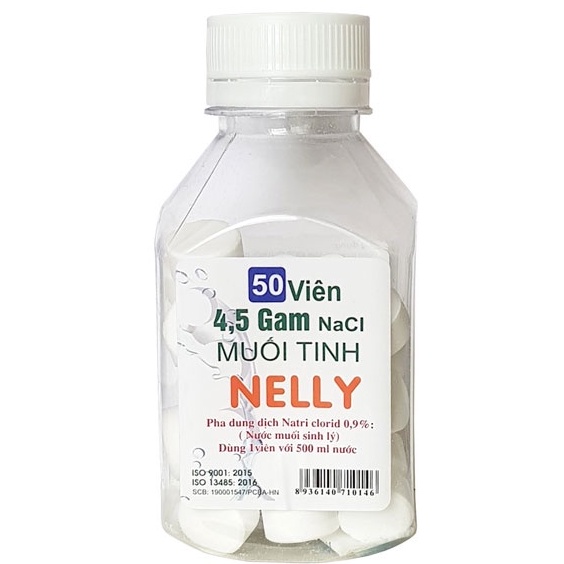 Muối viên tinh khiết NELLY - Muối viên sinh lý tự pha, giúp sát khuẩn, làm sạch họng (lọ 50 viên)