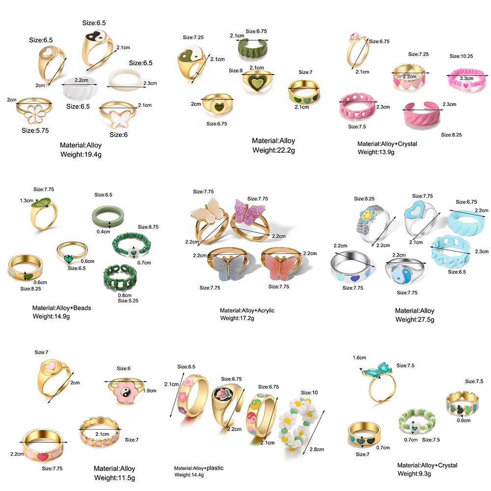 Bộ nhẫn nhúng dầu hình hoa Tai Chi nhiều màu sắc cho nữ