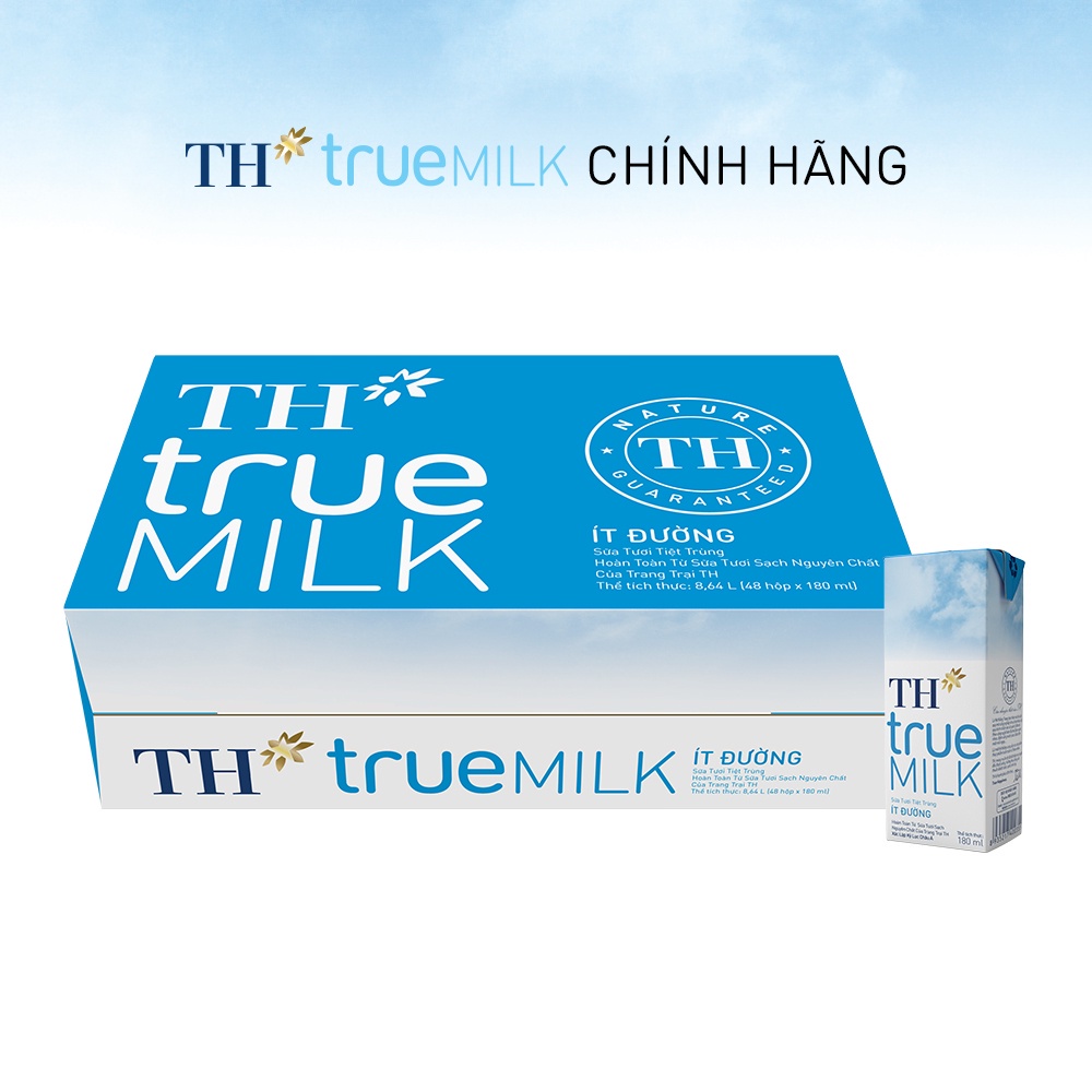 [HSD T10-2022] Thùng 48 Hộp Sữa tươi tiệt trùng TH true MILK ÍT ĐƯỜNG 180ml