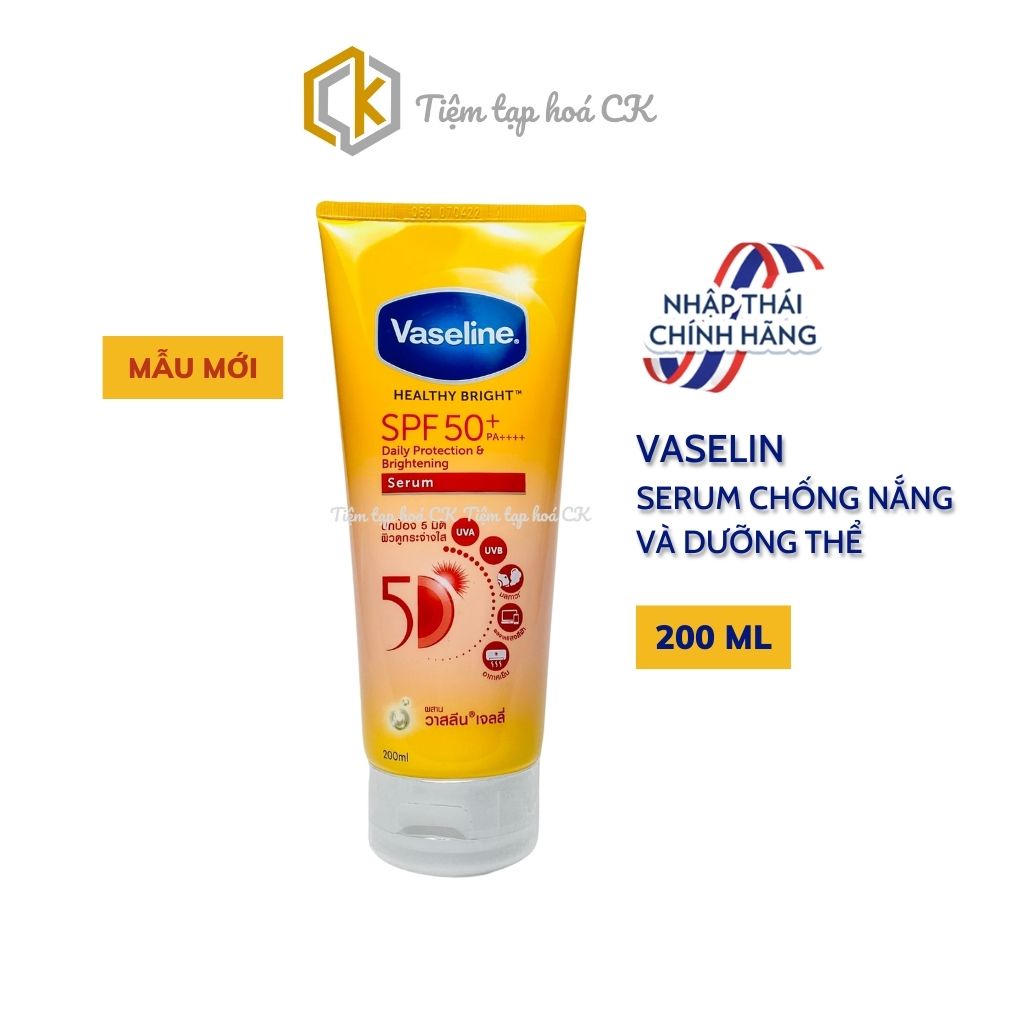 Kem chống nắng, sữa dưỡng thể trắng da Vaseline 50X Healthy Bright SPF50+ 200ml Thái Lan