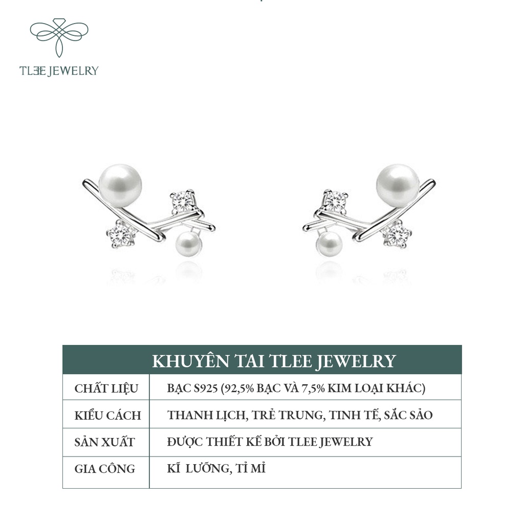 Khuyên tai bạc nữ TLEE cành lá đính trai nhân tạo nữ tính NCJ B0173