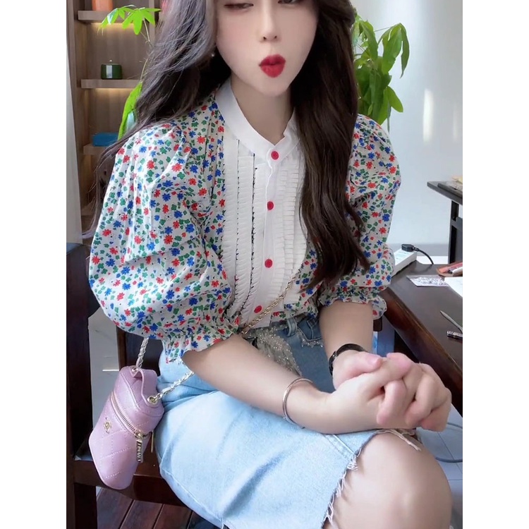 Hàng Mới Về Mới Áo Hoa Tay Ngắn Cổ Tròn