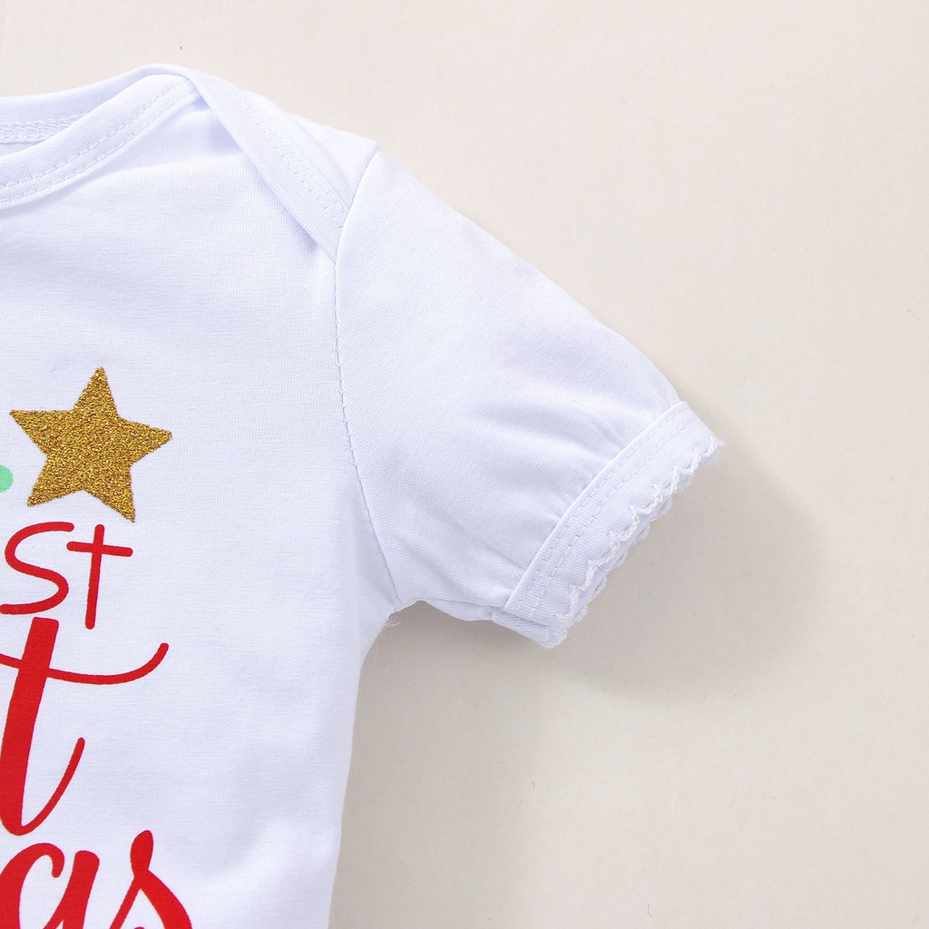 Bộ đồ 3 món BCBL gồm áo liền quần + chân váy tutu + băng đô nơ phong cách giáng sinh cho bé gái