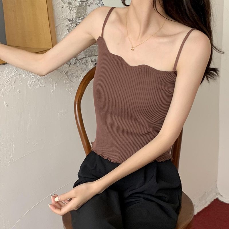 Áo Hai Dây Dệt Kim Phong Cách Retro Hàn Quốc