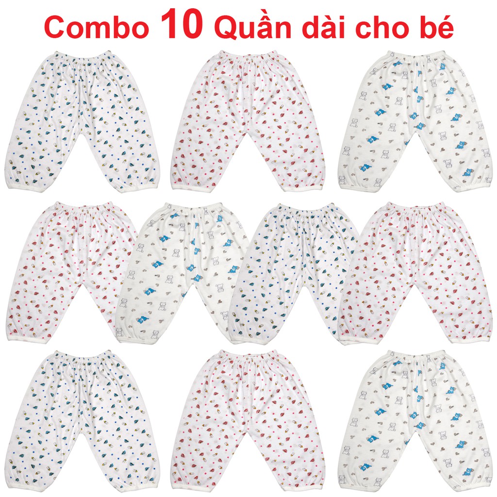 Combo 10 Quần Dài chất cotton an toàn cho bé sơ sinh từ 2-8kg - QD - TK0450