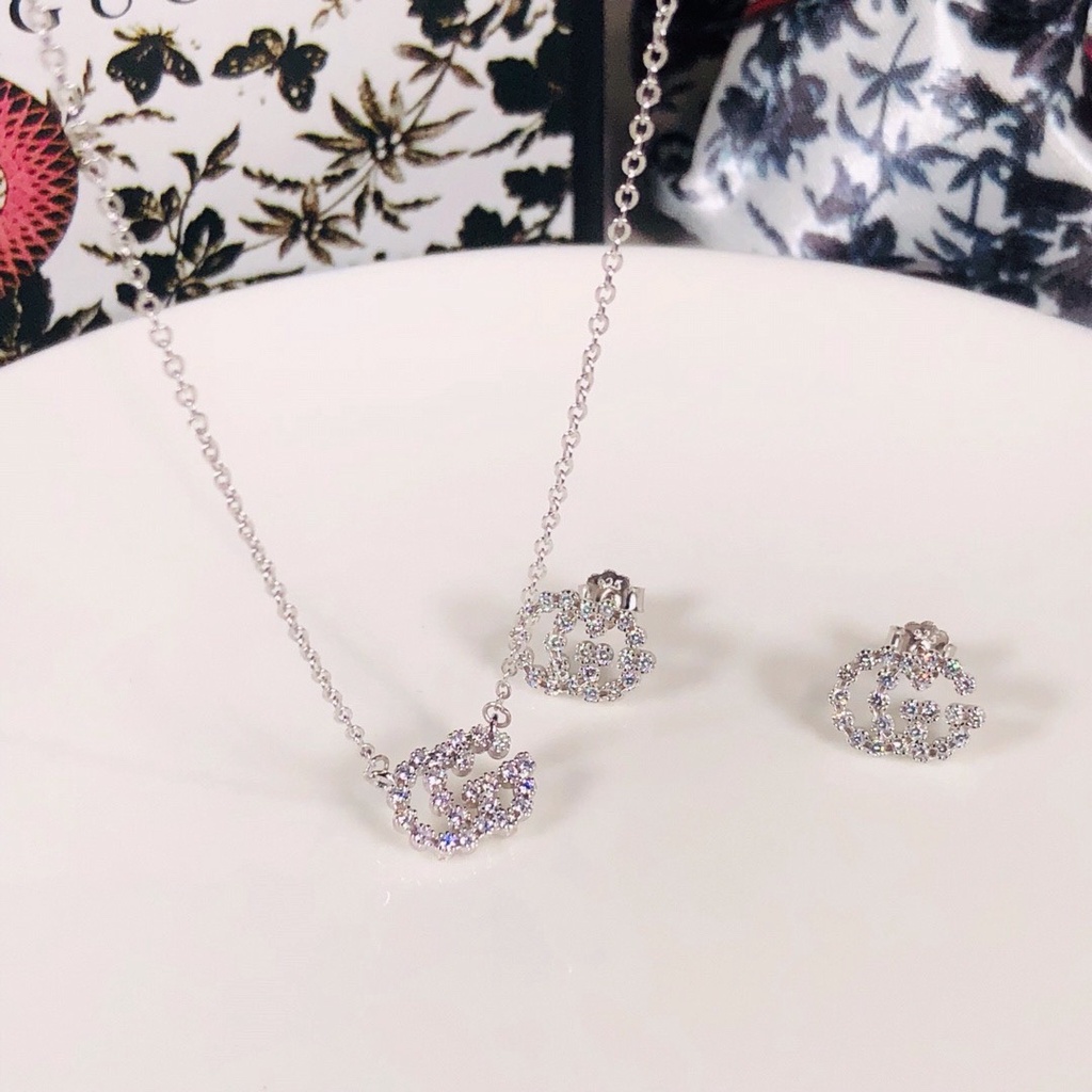 (MớI) Bộ Dây ChuyềN + Bông Tai Mạ BạC S925 HọA TiếT Vân Kim Cương